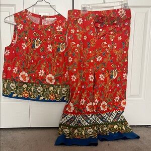 Tory Burch Red Floral Top and pant set